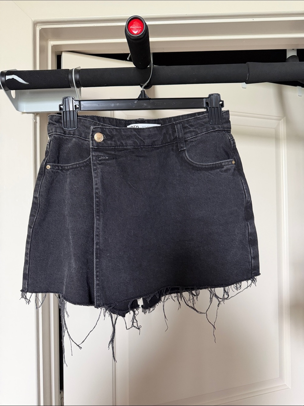 Washed Black Denim Frayed Hem Women’s Skort